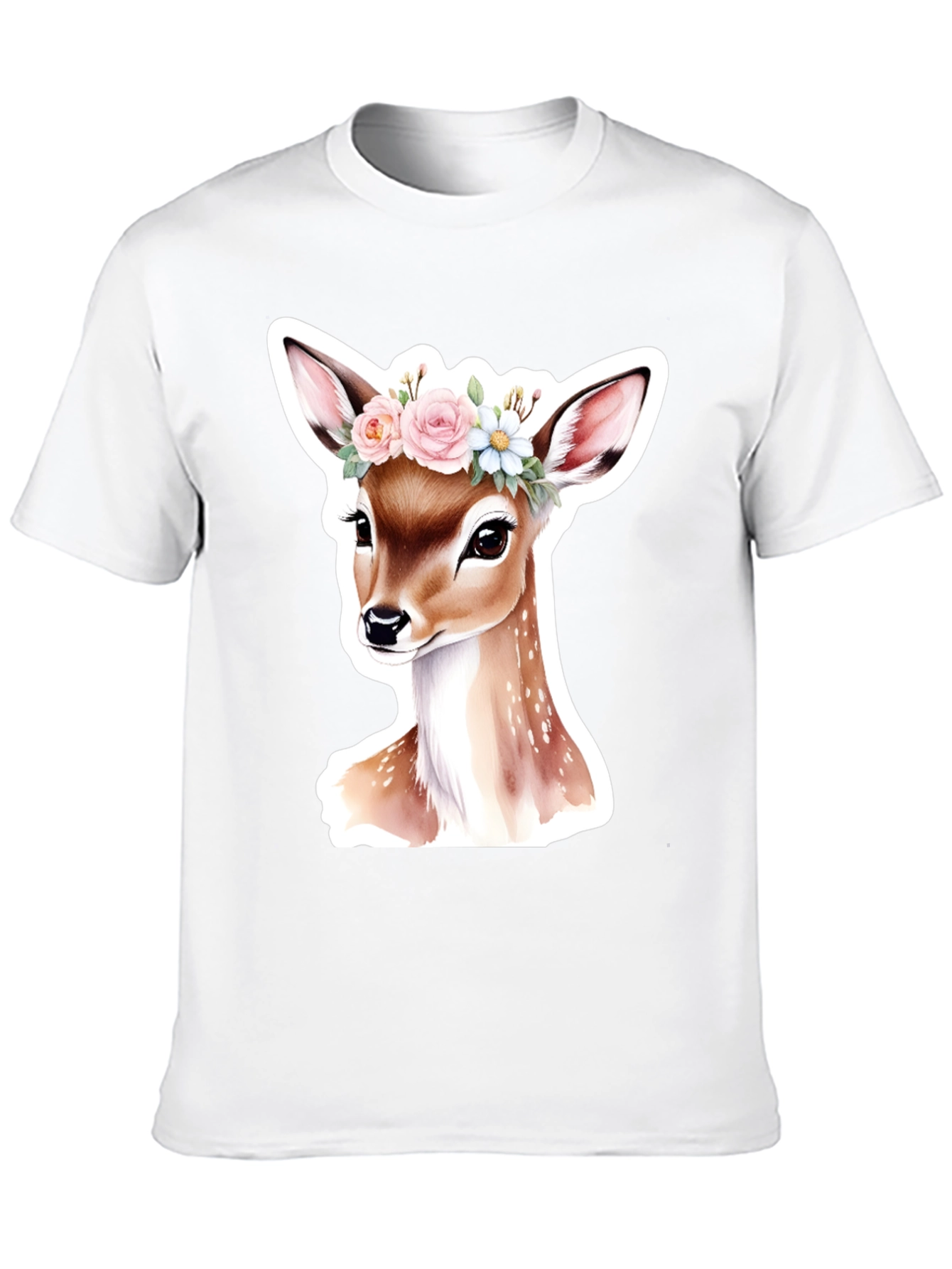 Deer Floral Crown Black T-Shirt