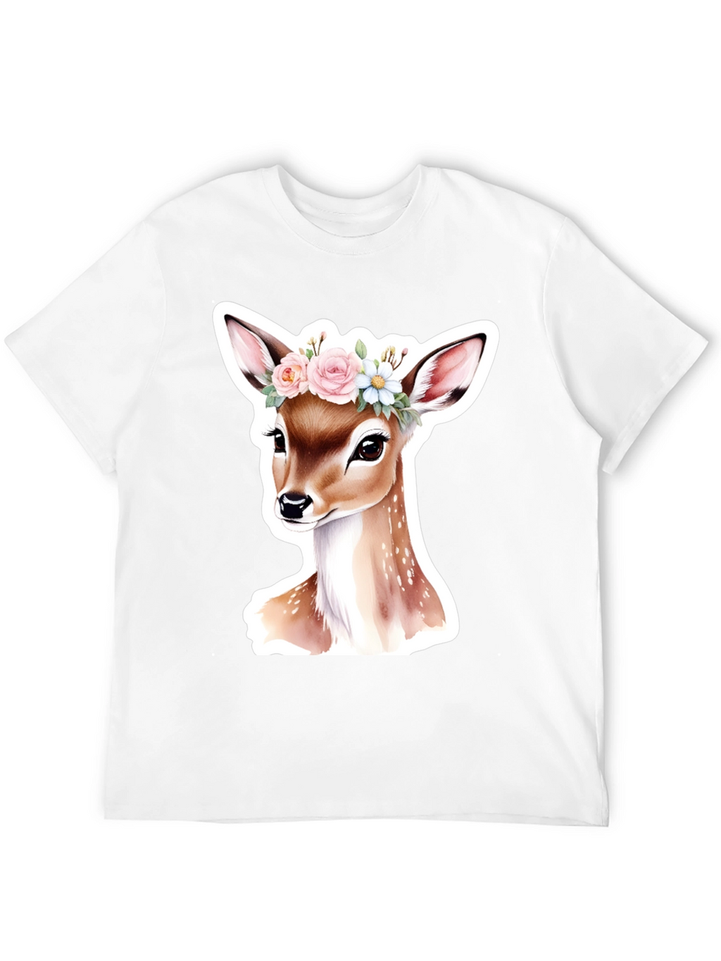Deer Floral Crown Black T-Shirt