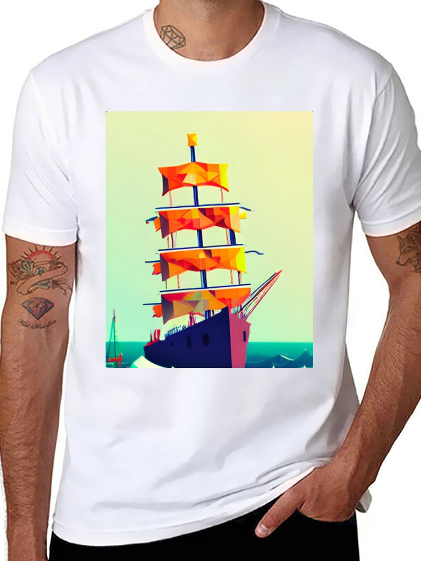 Sailing Ship Graphic Tee - Retro Style
