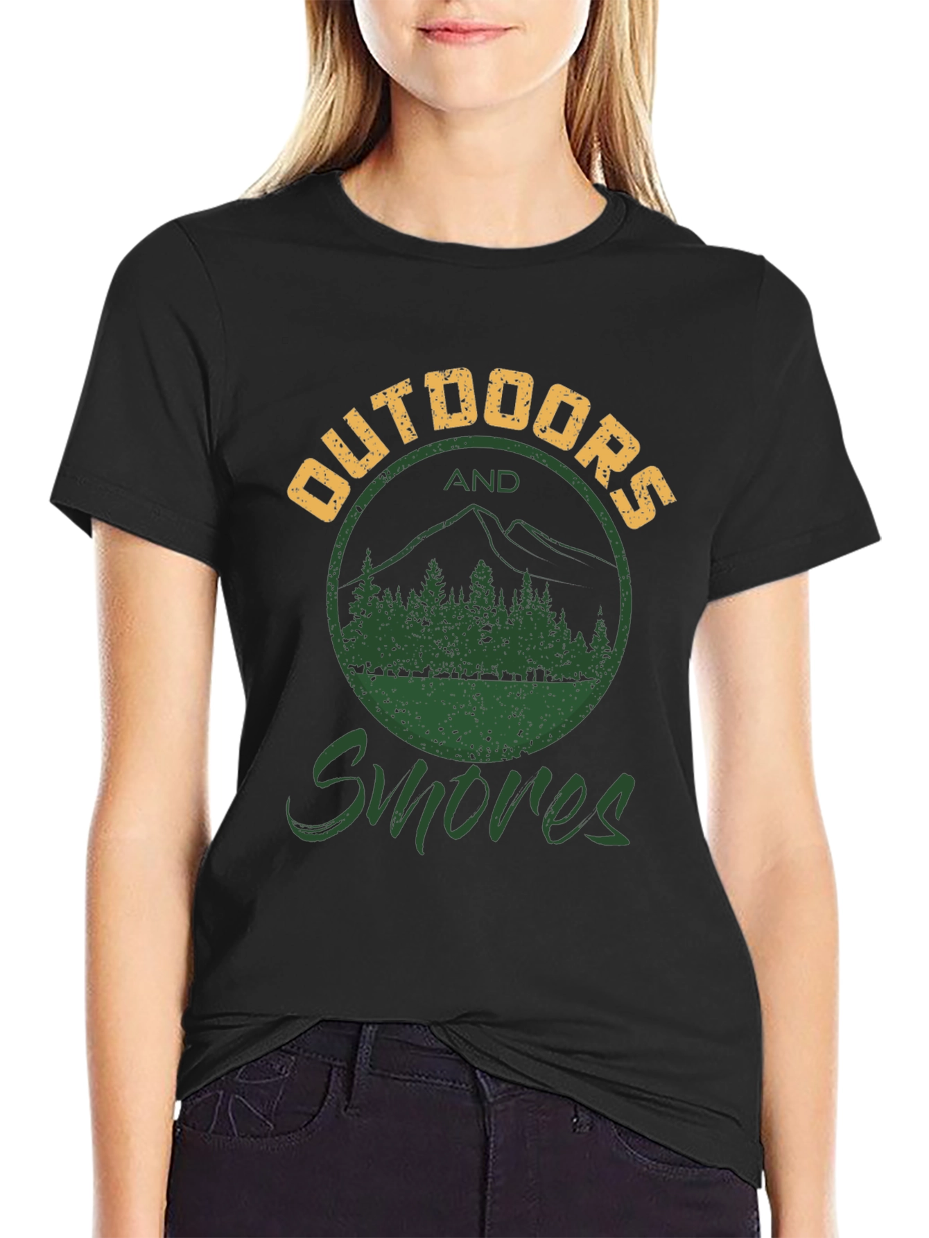 Outdoors and Smores Graphic Tee - Black