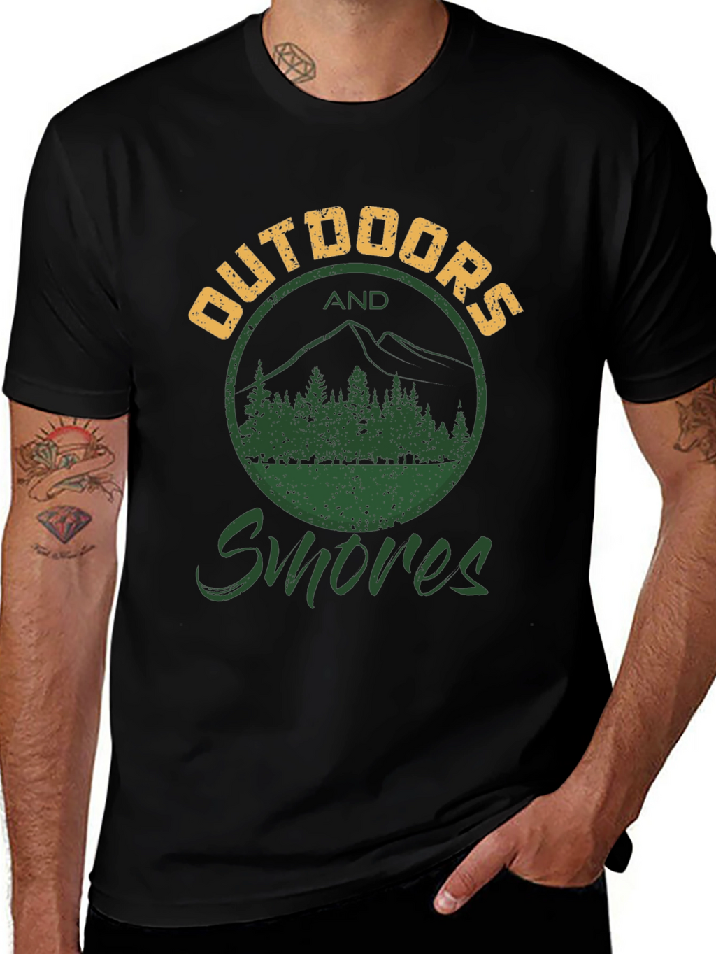 Outdoors and Smores Graphic Tee - Black