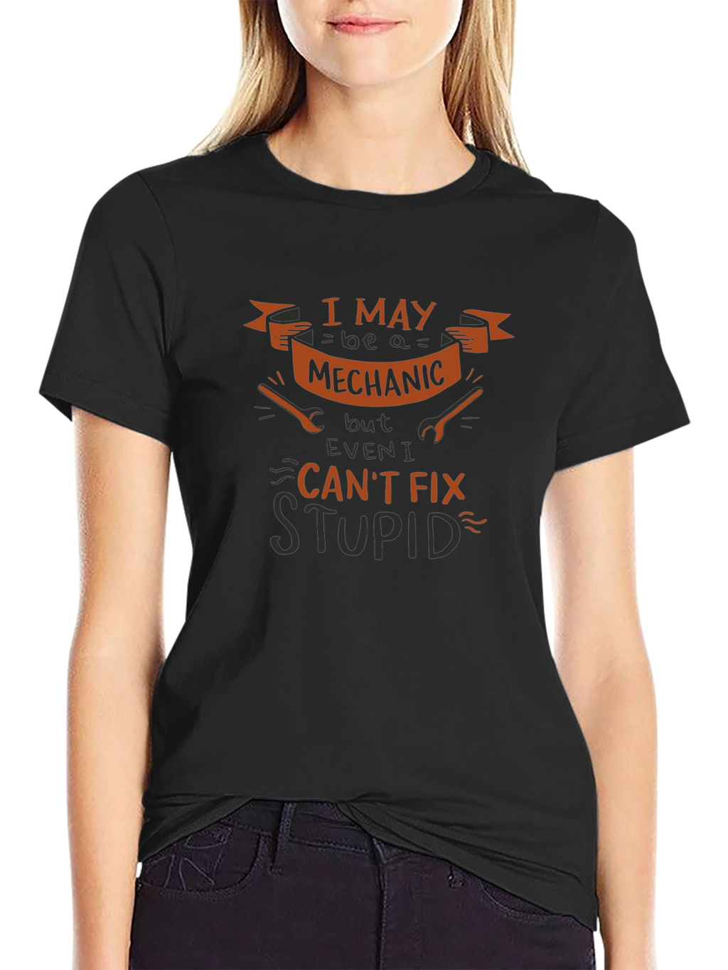 Mechanic Humor Graphic T-Shirt - Cant Fix Stupid