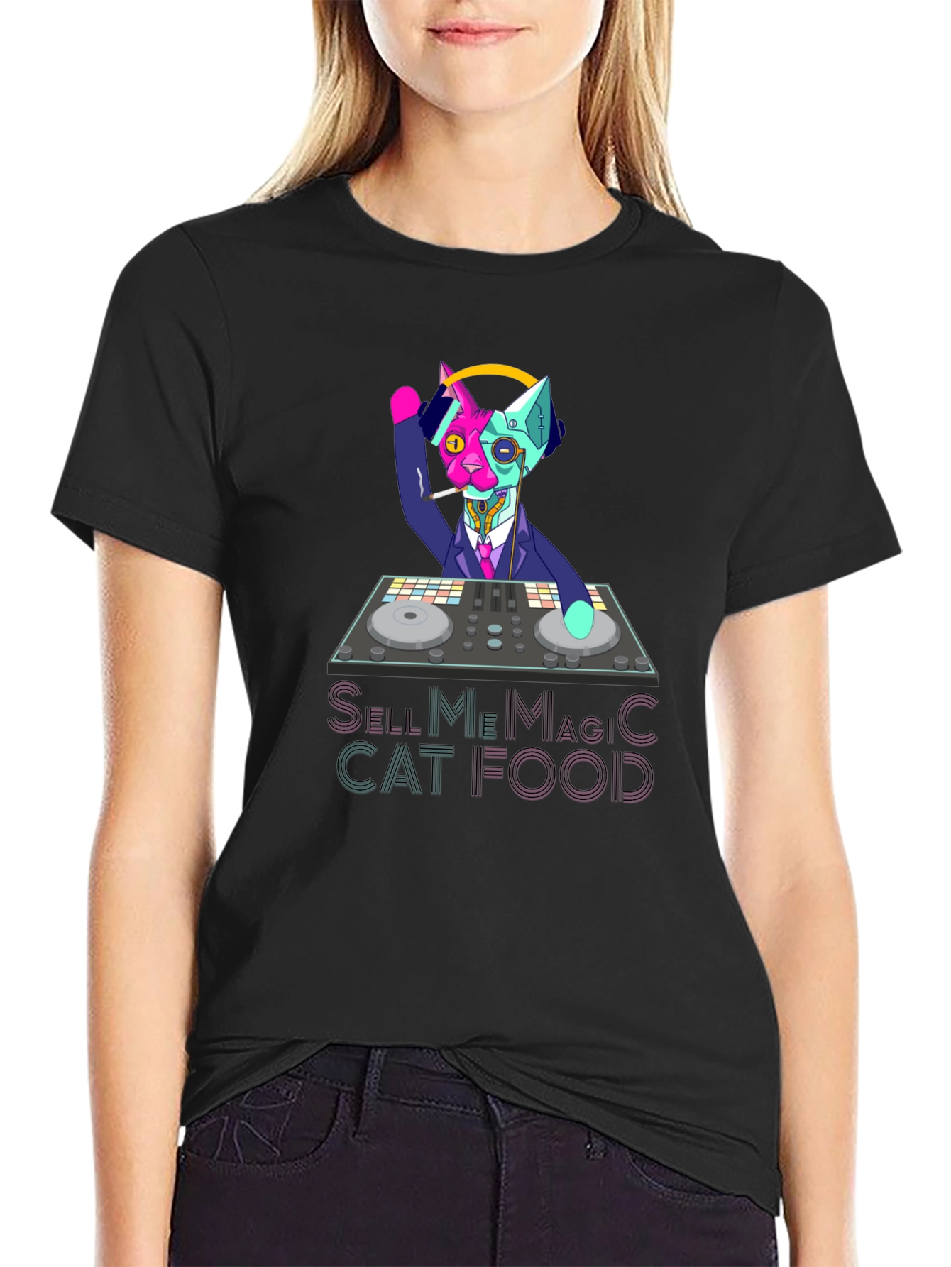 DJ Cat T-Shirt - Sell Me Magic Cat Food Graphic Tee