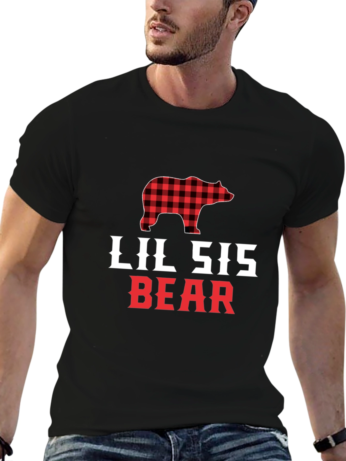 Lil Sis Bear Buffalo Plaid T-Shirt