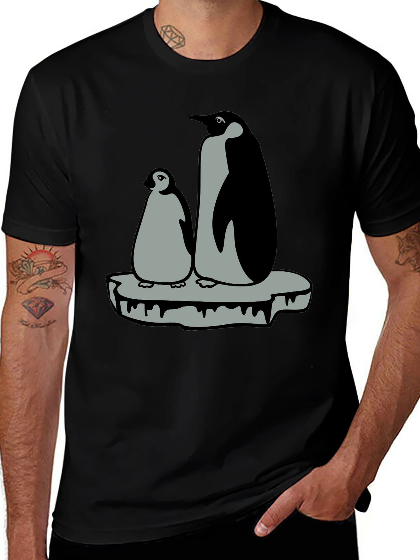 Penguin Family Graphic T-Shirt - Black