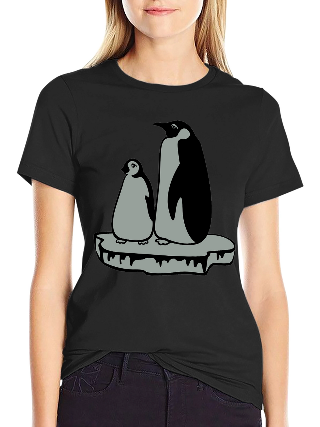 Penguin Family Graphic T-Shirt - Black