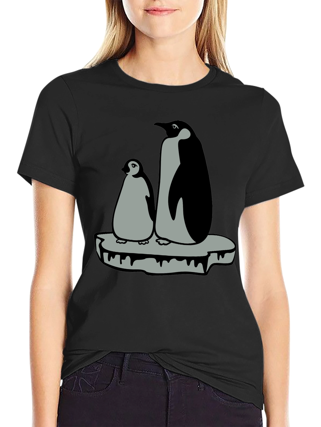 Penguin Family Graphic T-Shirt - Black