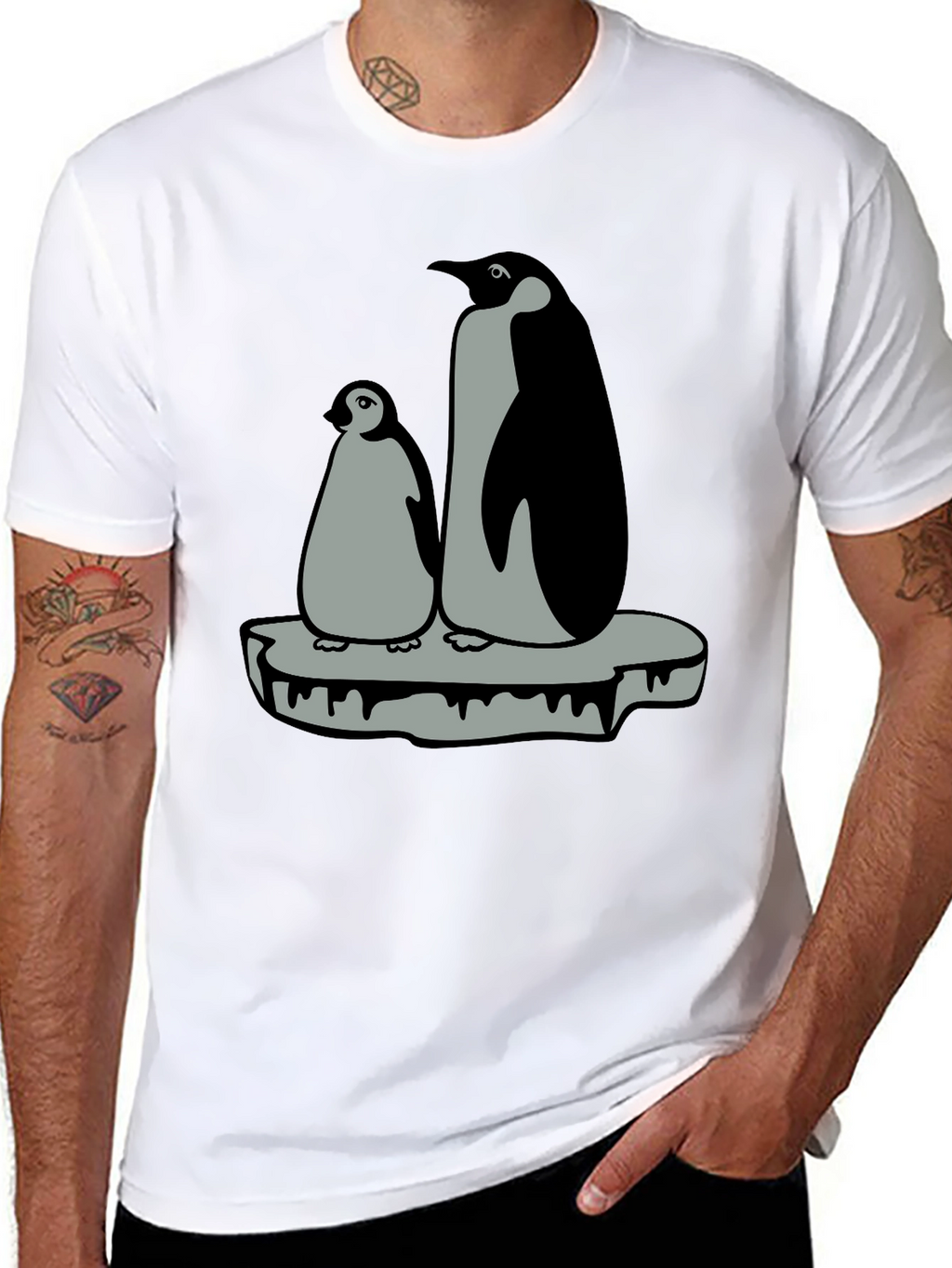 Penguin Family Graphic T-Shirt - Black