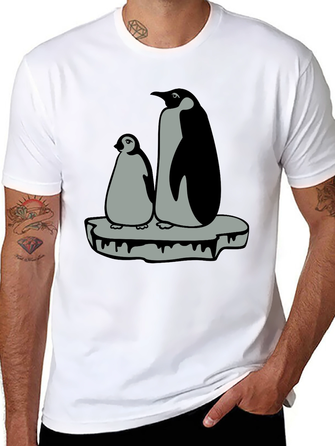 Penguin Family Graphic T-Shirt - Black