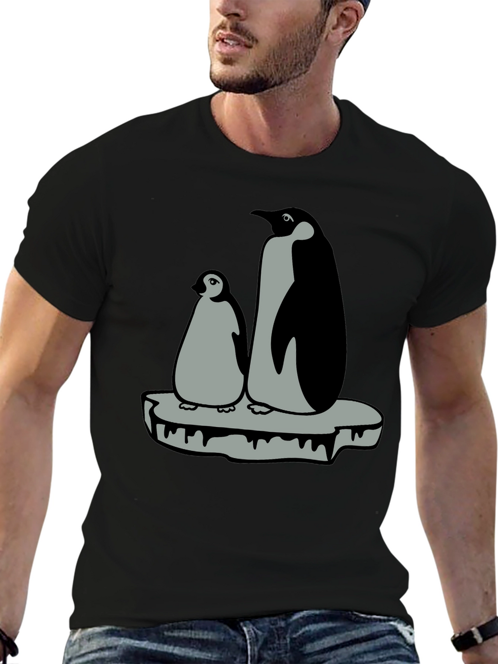 Penguin Family Graphic T-Shirt - Black
