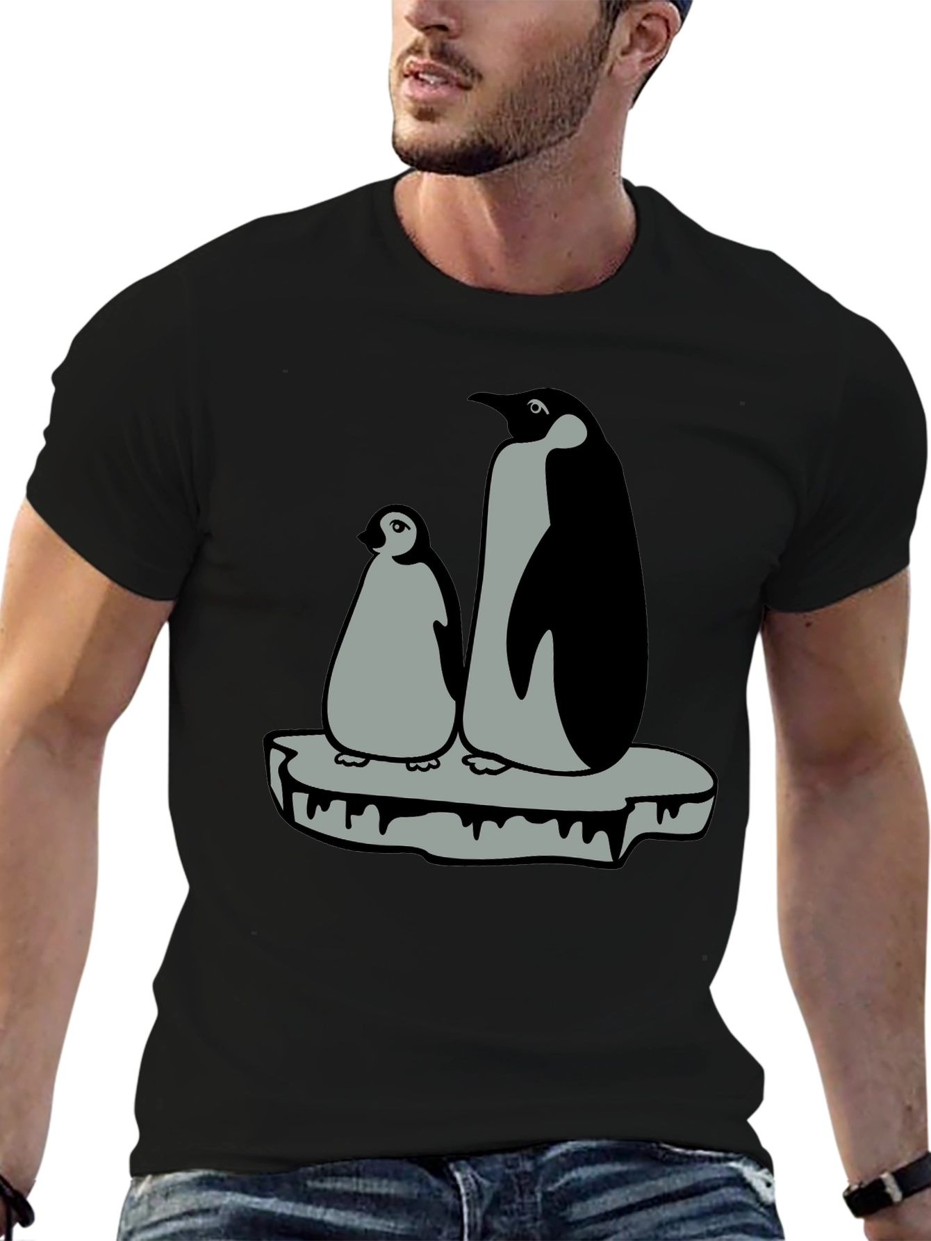 Penguin Family Graphic T-Shirt - Black