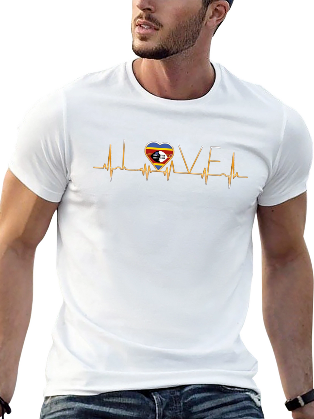 Eswatini Flag Heartbeat T-Shirt Love Kingdom of Eswatini Tee