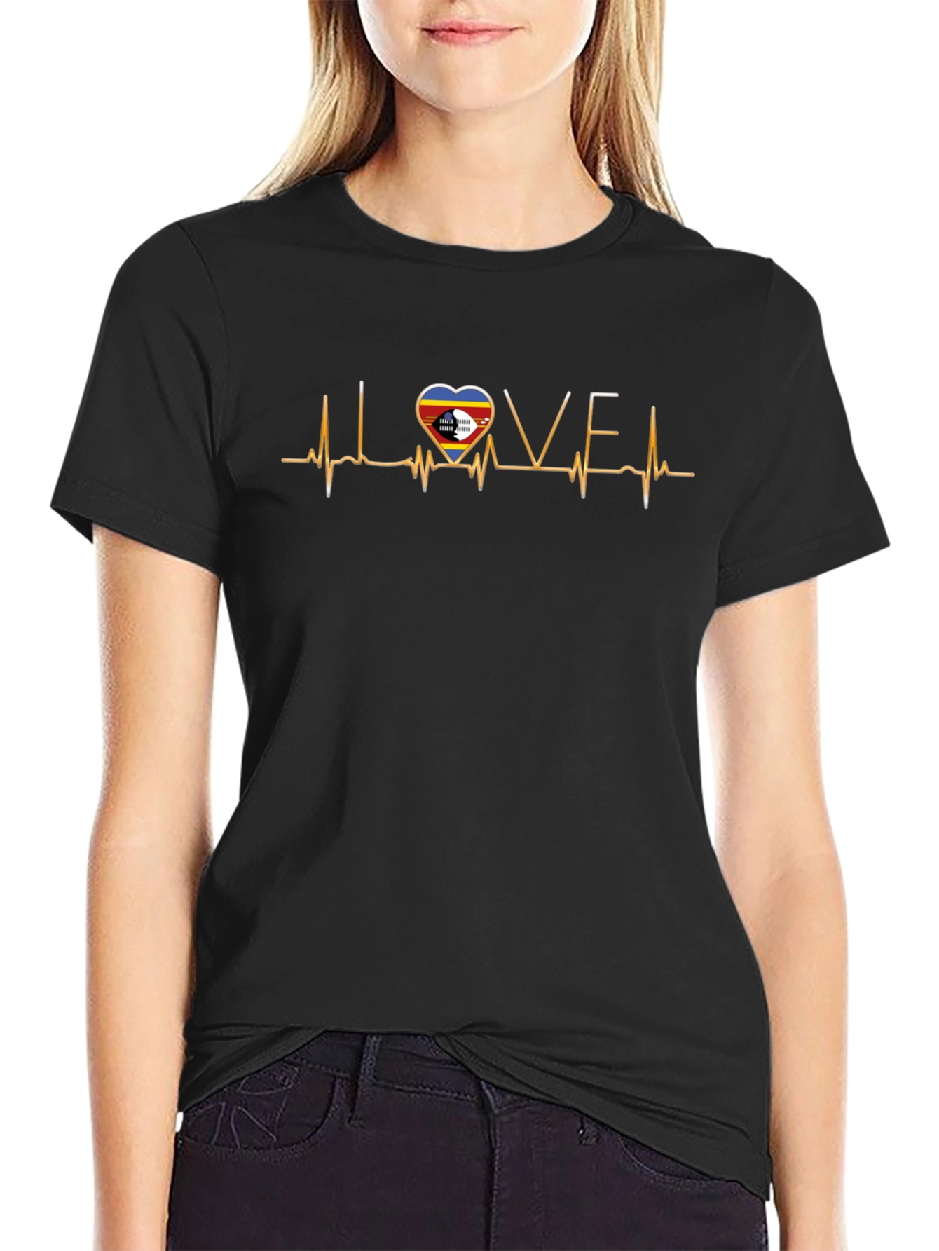 Eswatini Flag Heartbeat T-Shirt Love Kingdom of Eswatini Tee