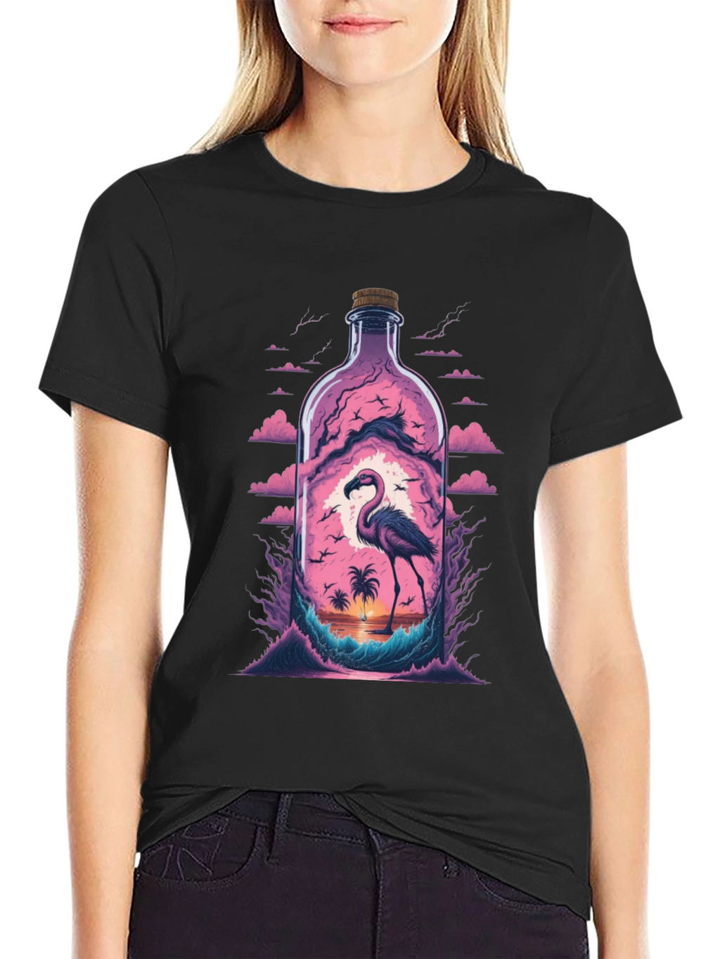 Flamingo Beach Bottle Graphic Tee