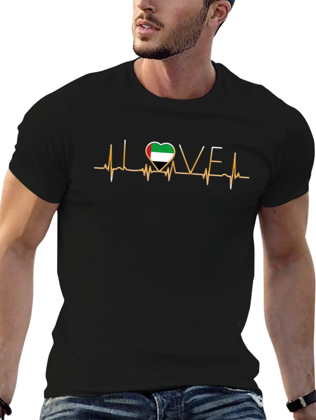 Love UAE Heartbeat T-Shirt - Patriotic Design