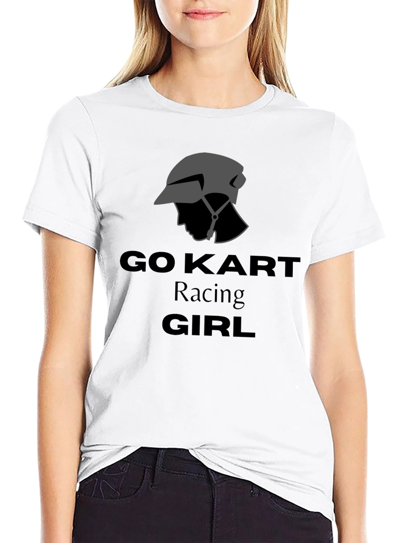 Go Kart Racing Girl T-Shirt - Black Cotton Tee