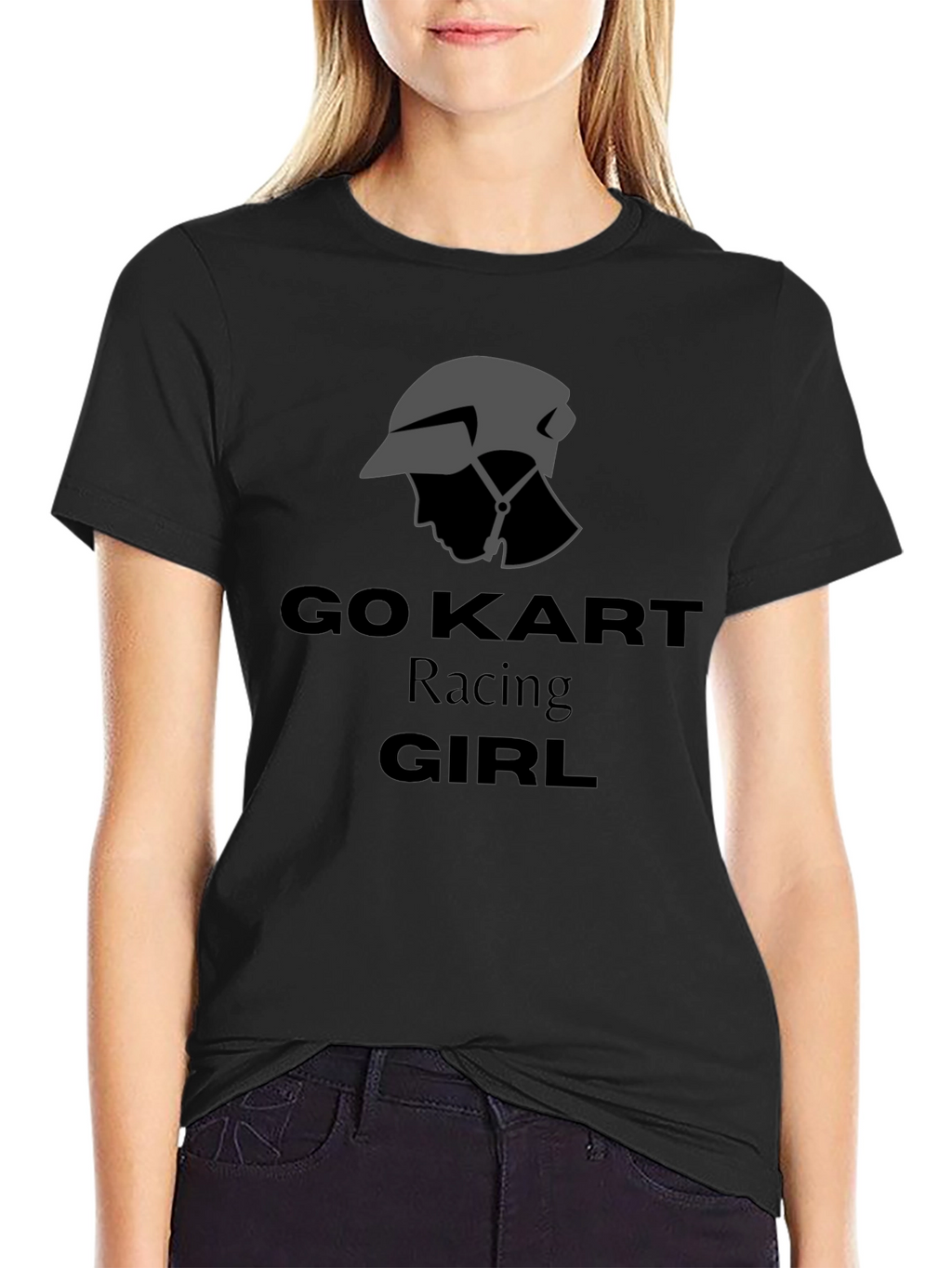 Go Kart Racing Girl T-Shirt - Black Cotton Tee