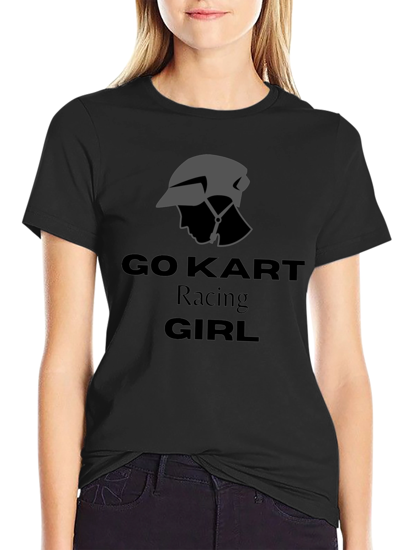 Go Kart Racing Girl T-Shirt - Black Cotton Tee