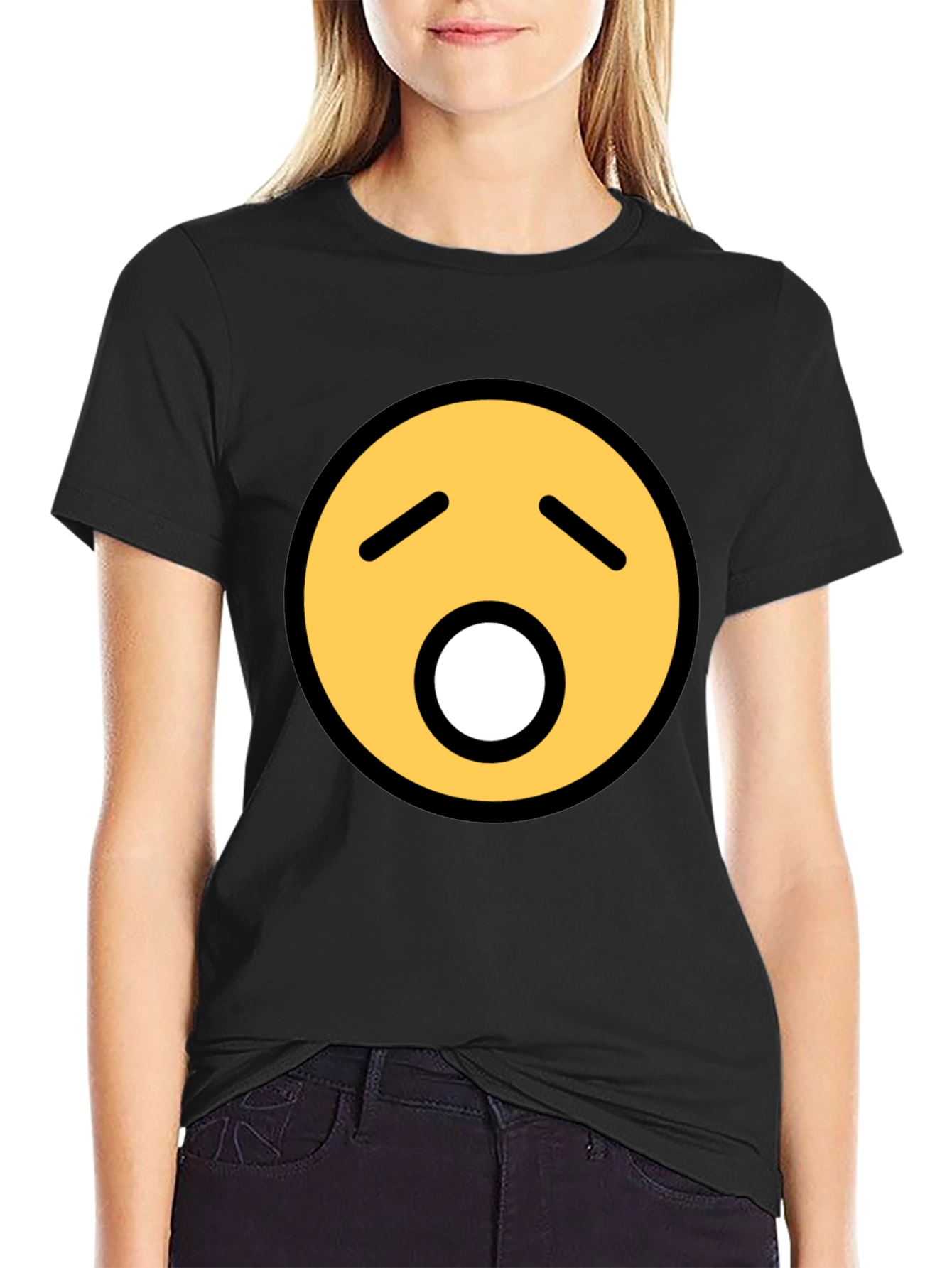 Yawning Emoji Graphic Tee - Black