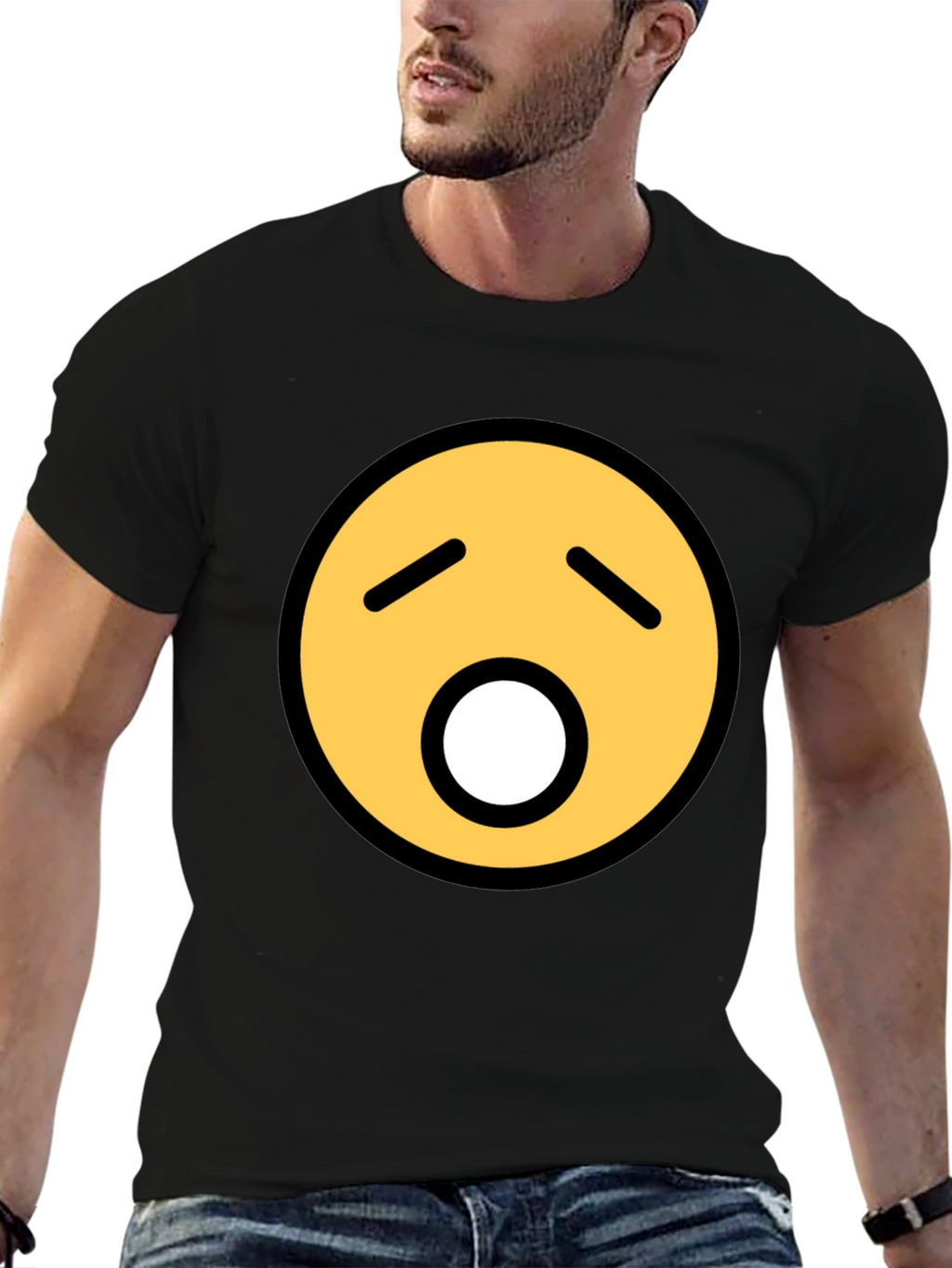 Yawning Emoji Graphic Tee - Black