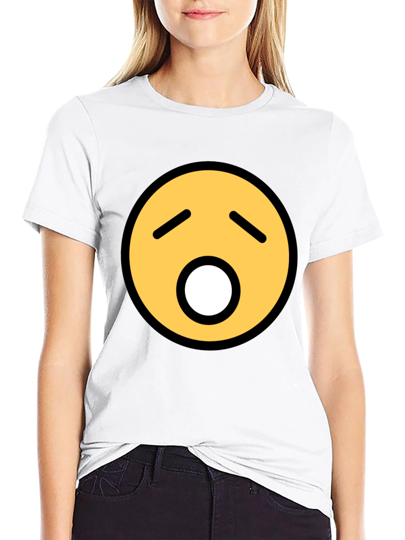 Yawning Emoji Graphic Tee - Black