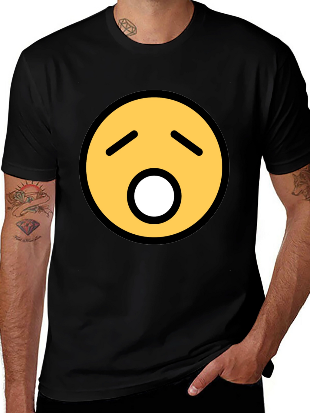 Yawning Emoji Graphic Tee - Black