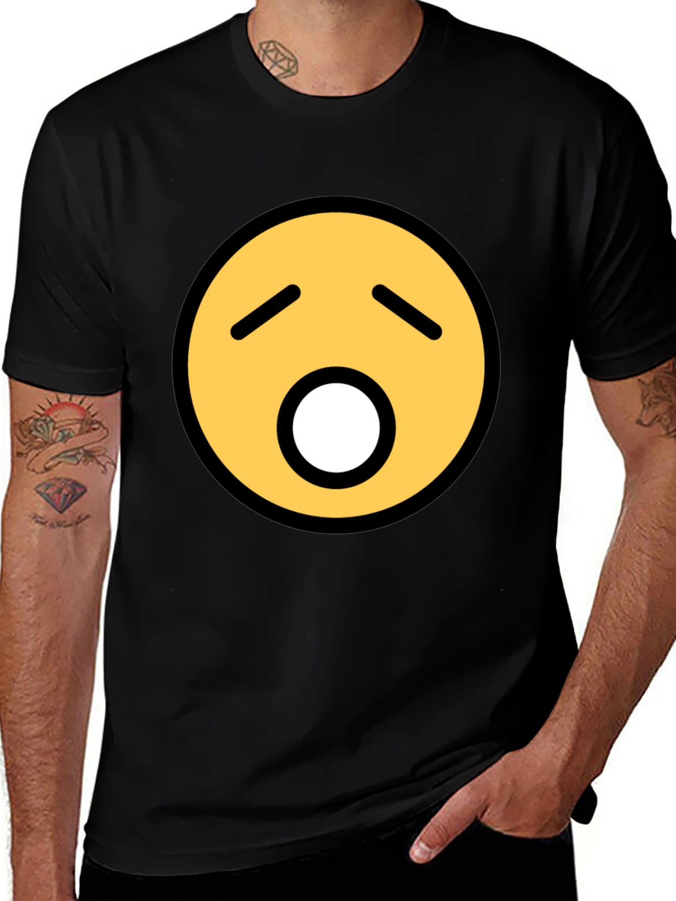 Yawning Emoji Graphic Tee - Black