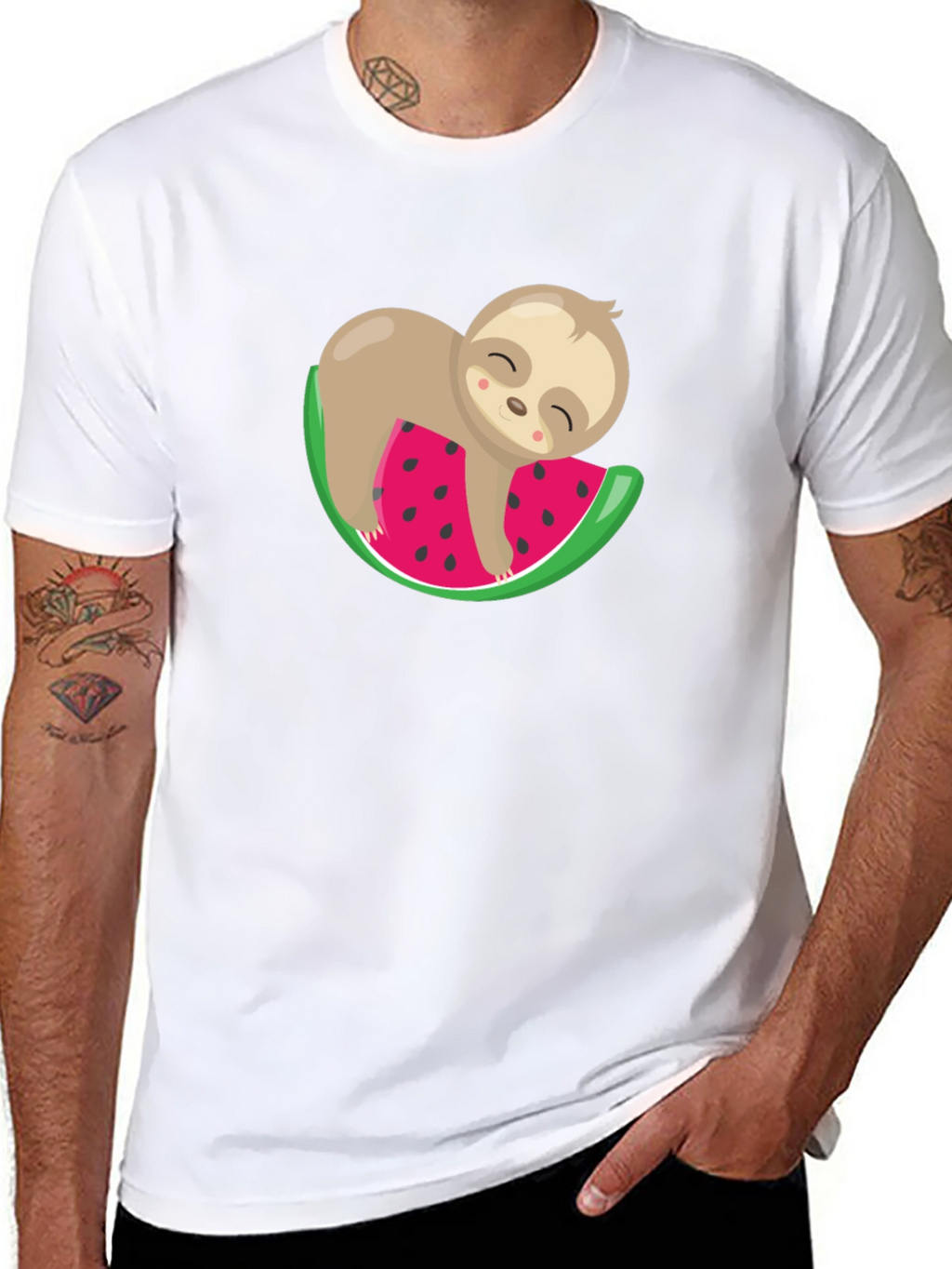 Cute Sloth Watermelon Graphic Tee - Unisex Black T-Shirt