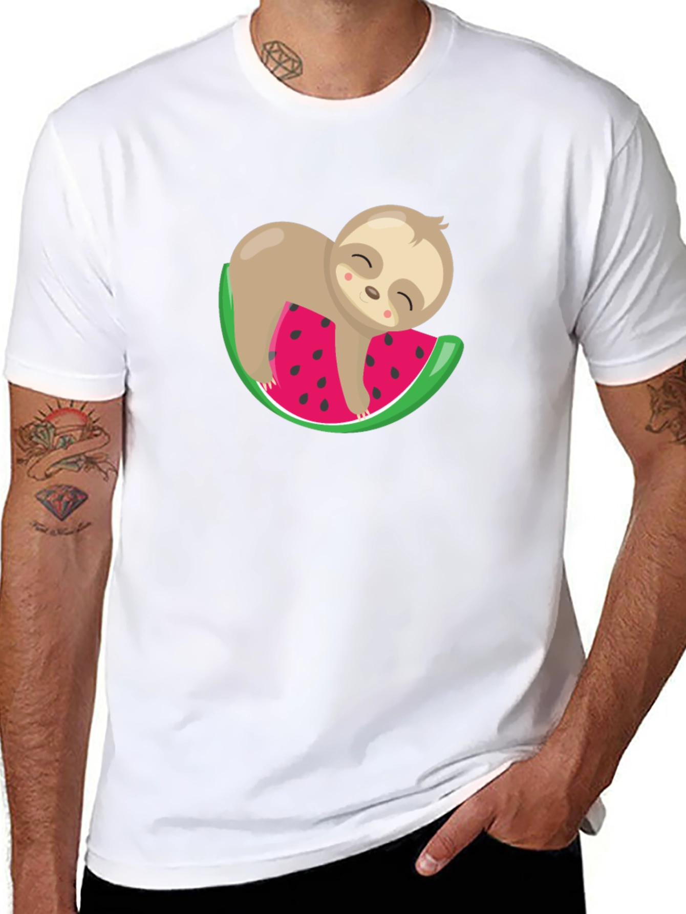Cute Sloth Watermelon Graphic Tee - Unisex Black T-Shirt