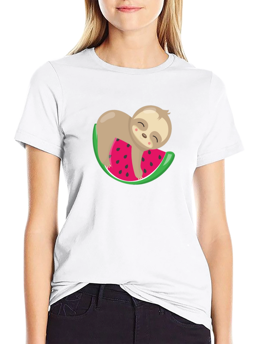 Cute Sloth Watermelon Graphic Tee - Unisex Black T-Shirt
