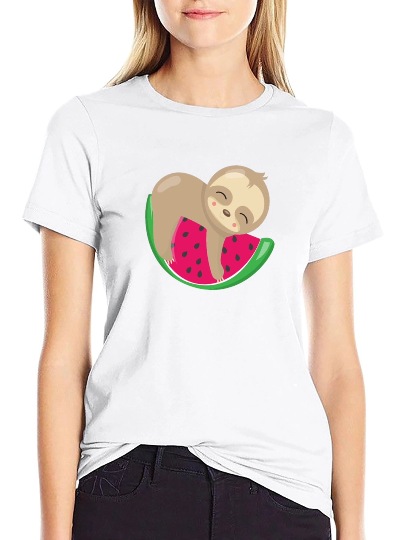 Cute Sloth Watermelon Graphic Tee - Unisex Black T-Shirt