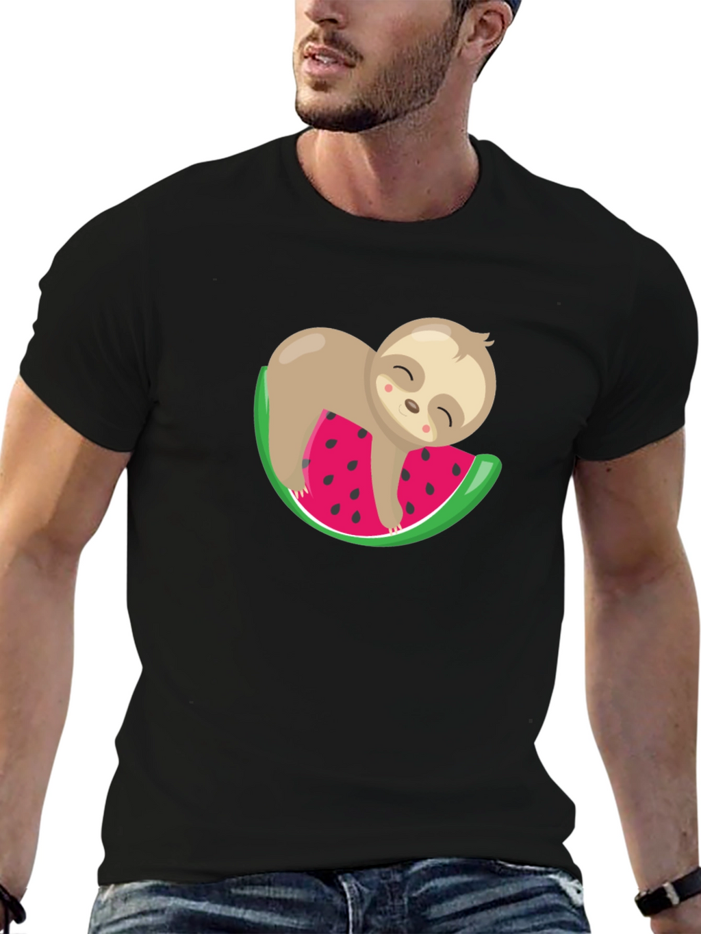 Cute Sloth Watermelon Graphic Tee - Unisex Black T-Shirt