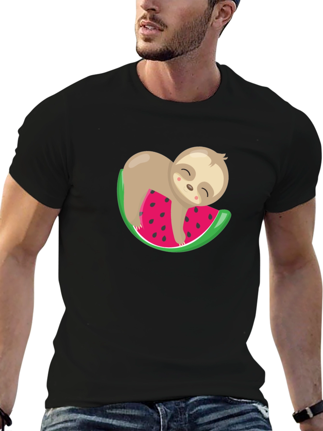 Cute Sloth Watermelon Graphic Tee - Unisex Black T-Shirt