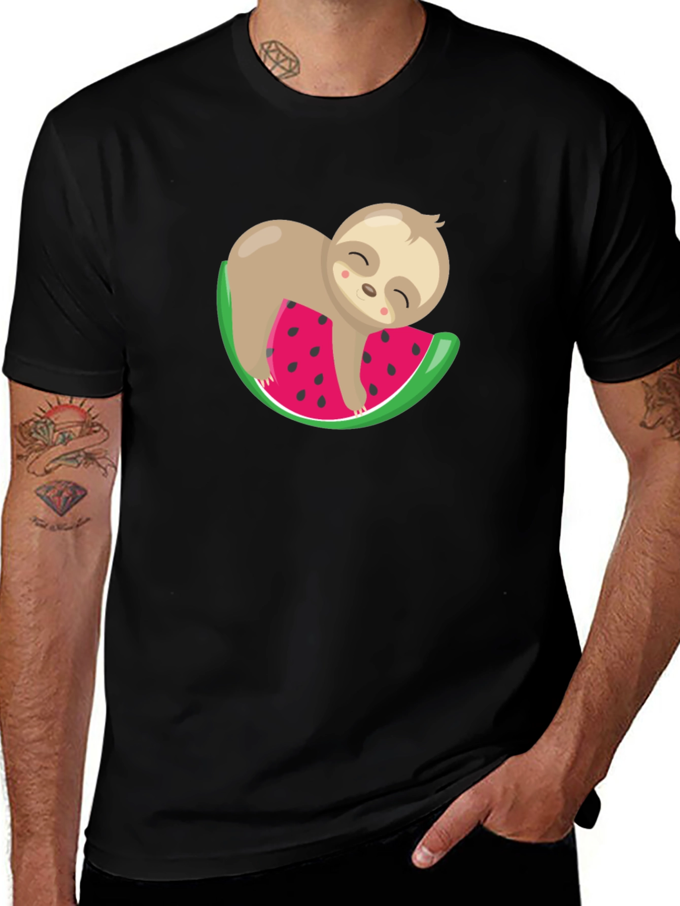 Cute Sloth Watermelon Graphic Tee - Unisex Black T-Shirt