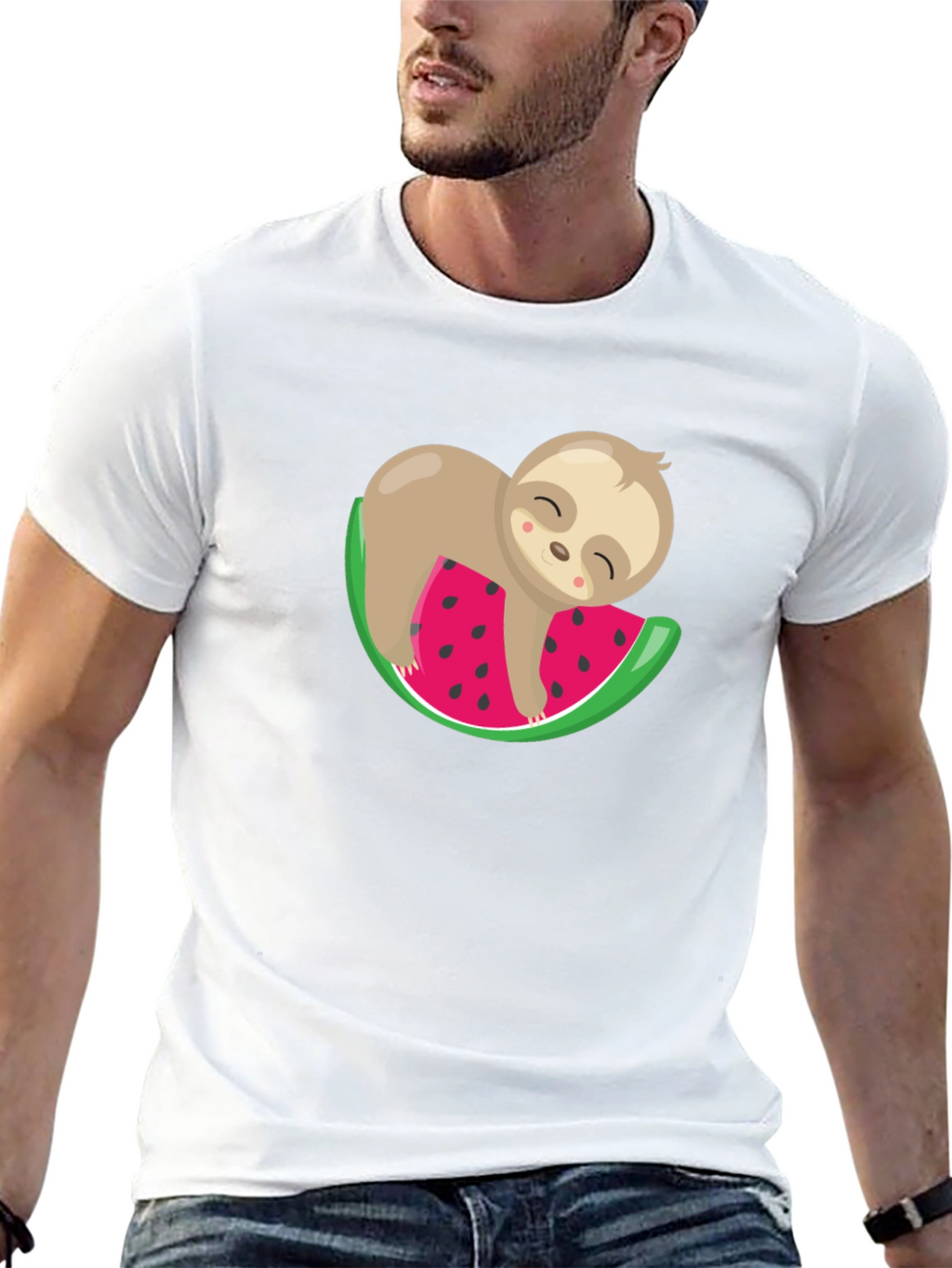 Cute Sloth Watermelon Graphic Tee - Unisex Black T-Shirt