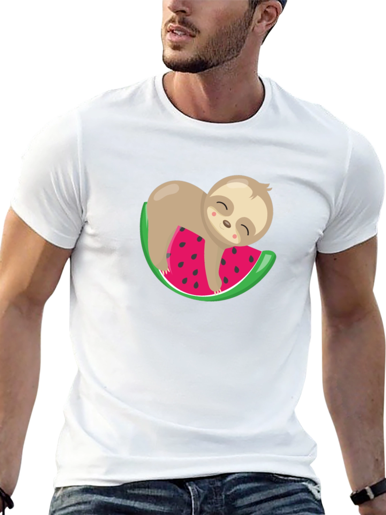 Cute Sloth Watermelon Graphic Tee - Unisex Black T-Shirt
