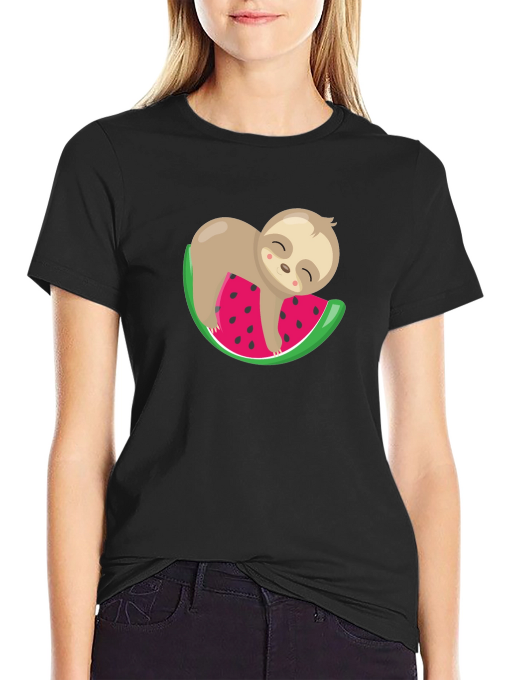 Cute Sloth Watermelon Graphic Tee - Unisex Black T-Shirt