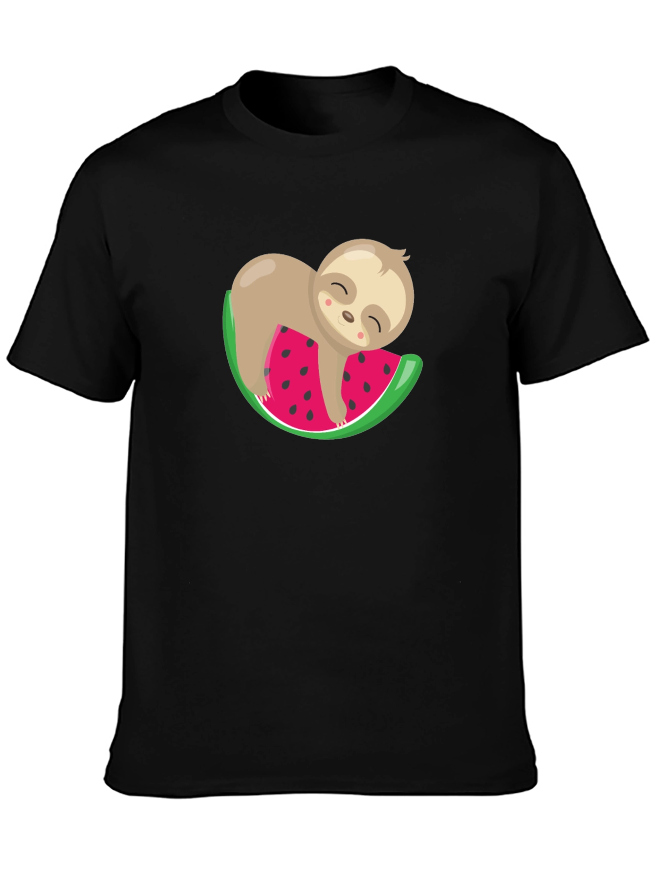 Cute Sloth Watermelon Graphic Tee - Unisex Black T-Shirt