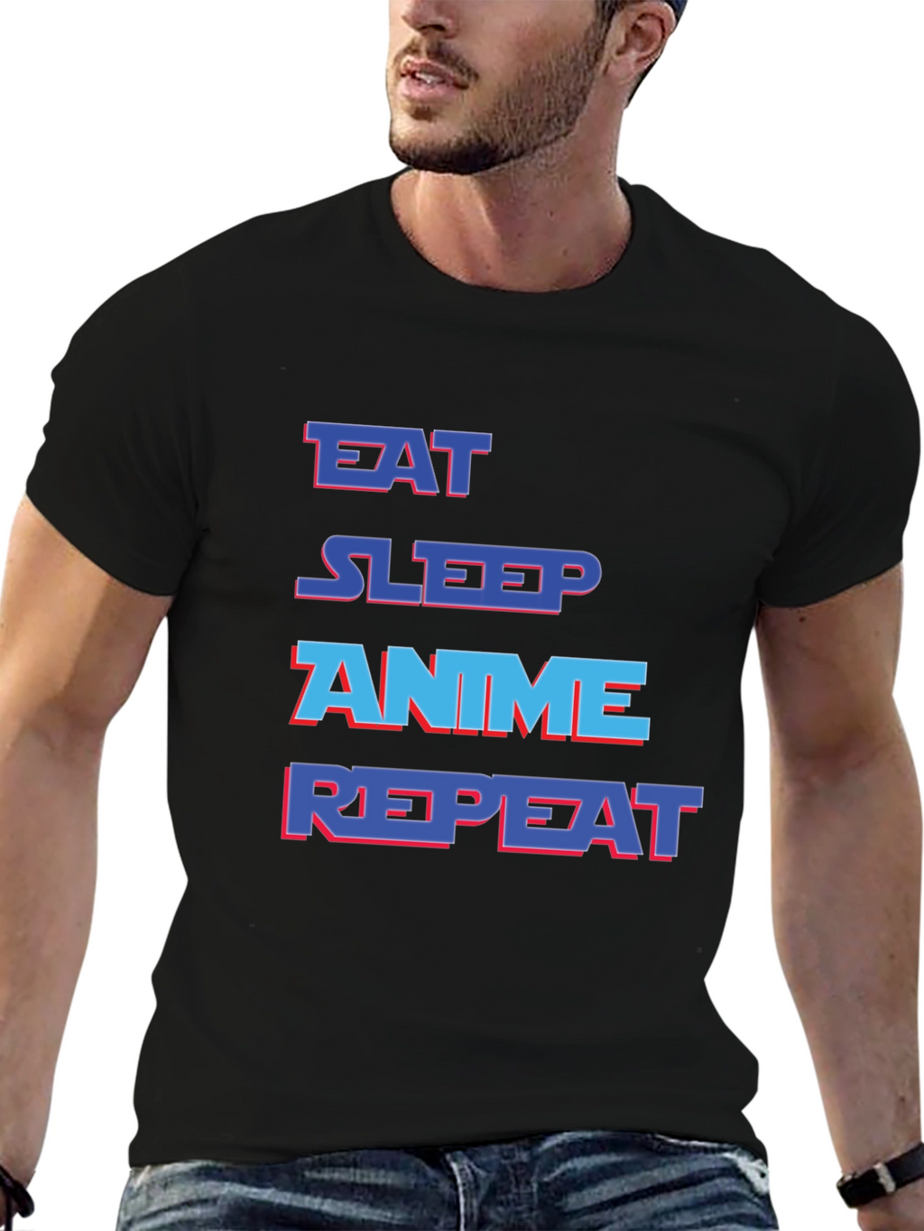 Eat Sleep Anime Repeat Black Graphic T-Shirt