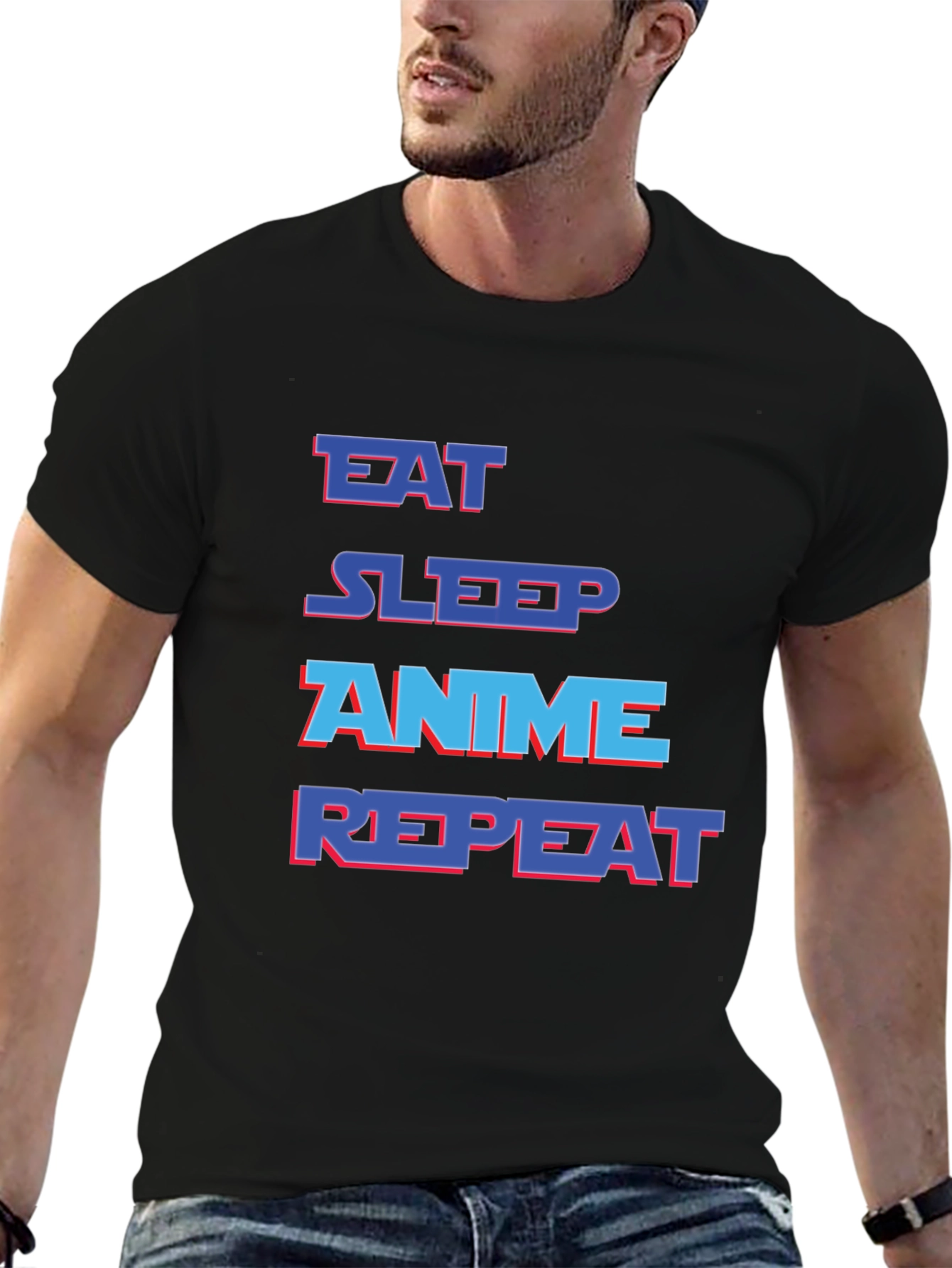 Eat Sleep Anime Repeat Black Graphic T-Shirt