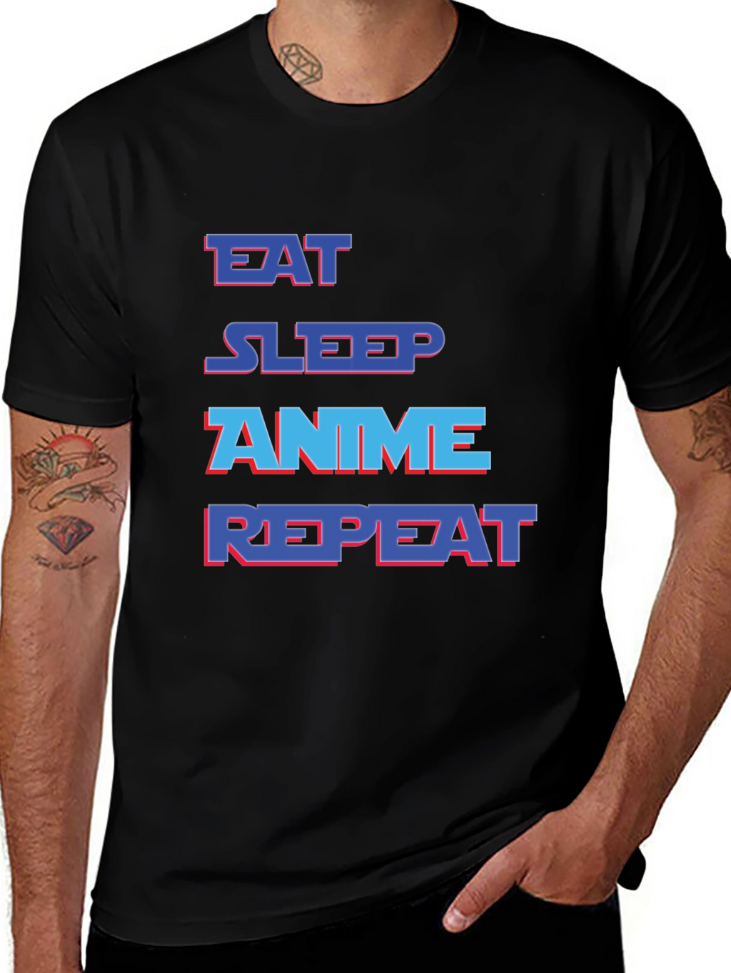 Eat Sleep Anime Repeat Black Graphic T-Shirt
