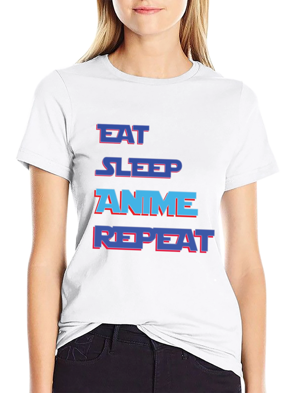 Eat Sleep Anime Repeat Black Graphic T-Shirt