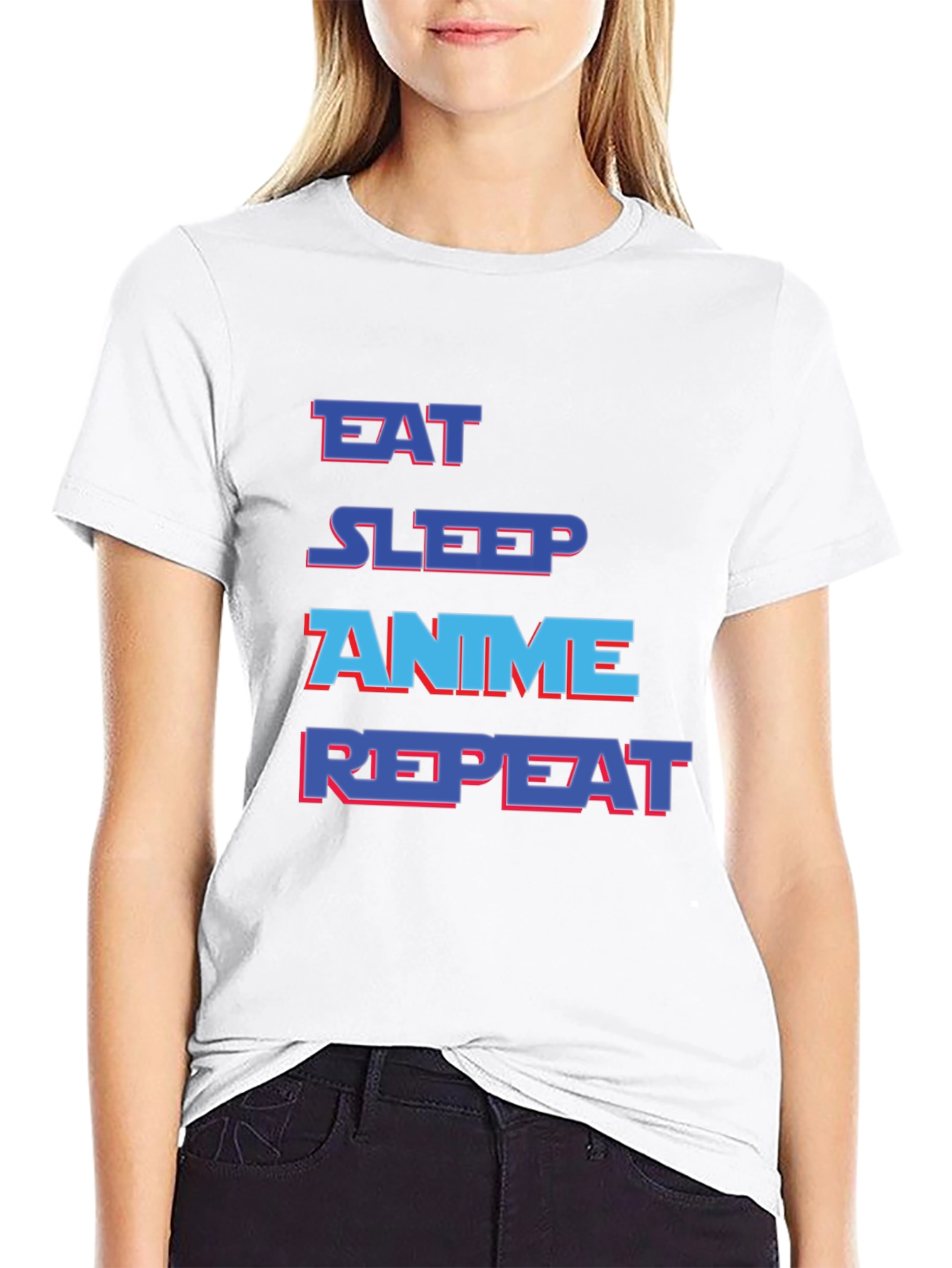 Eat Sleep Anime Repeat Black Graphic T-Shirt