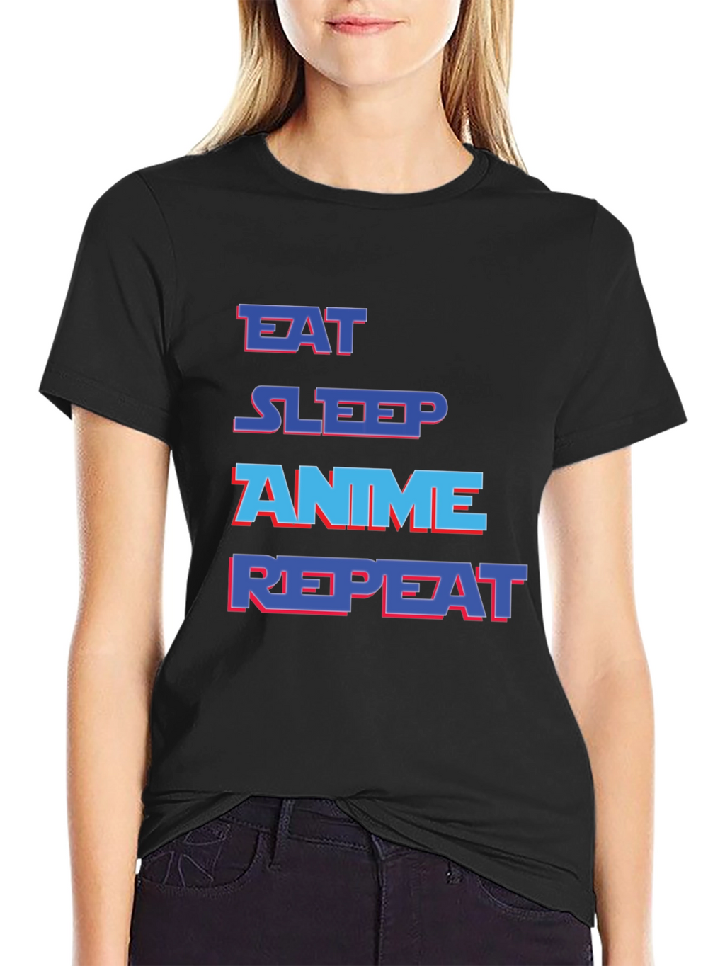 Eat Sleep Anime Repeat Black Graphic T-Shirt