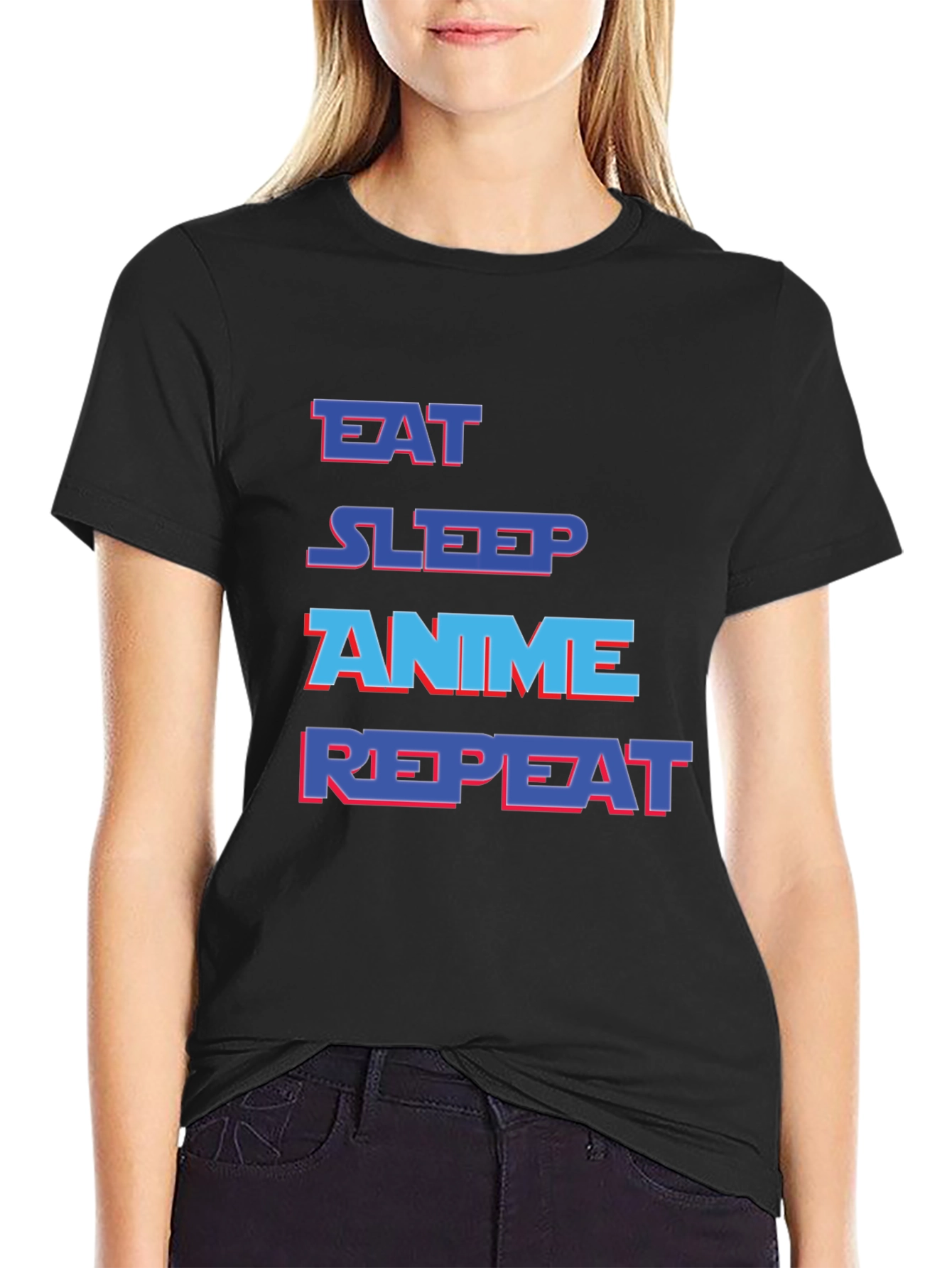 Eat Sleep Anime Repeat Black Graphic T-Shirt