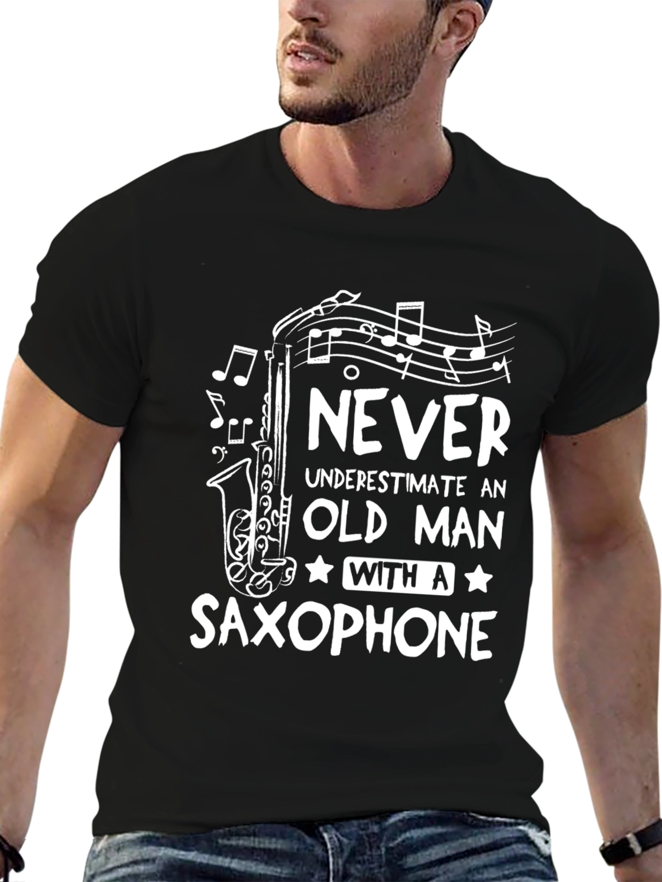 Saxophone Old Man T-Shirt - Music Lover Gift