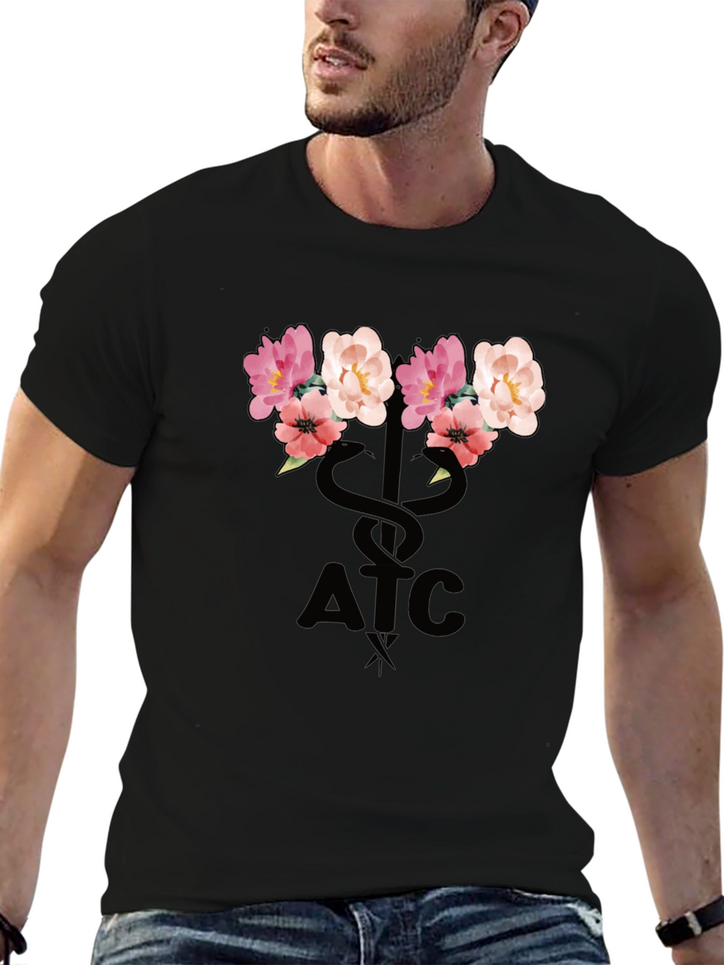 Floral ATC Caduceus T-Shirt - Black