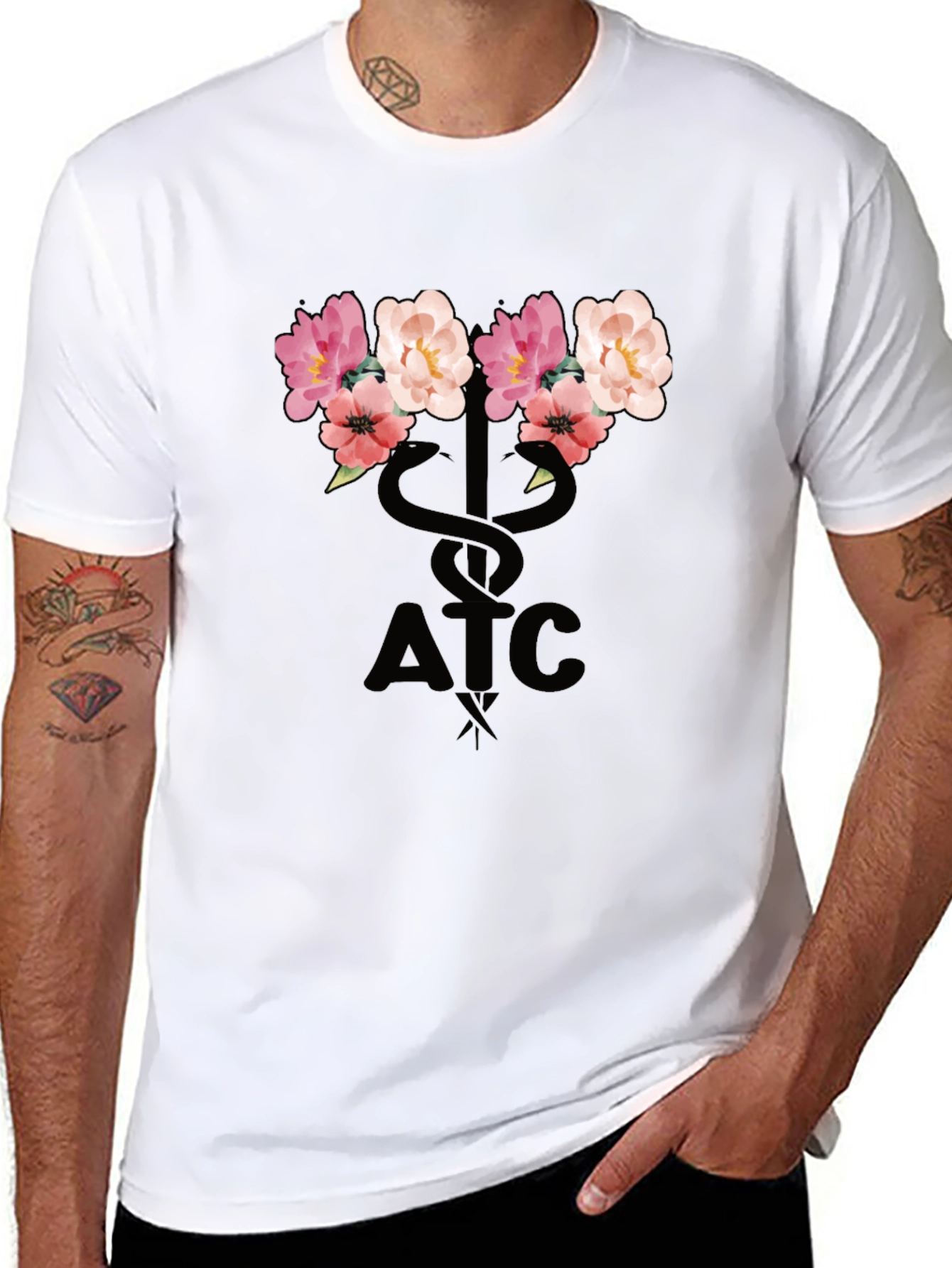 Floral ATC Caduceus T-Shirt - Black
