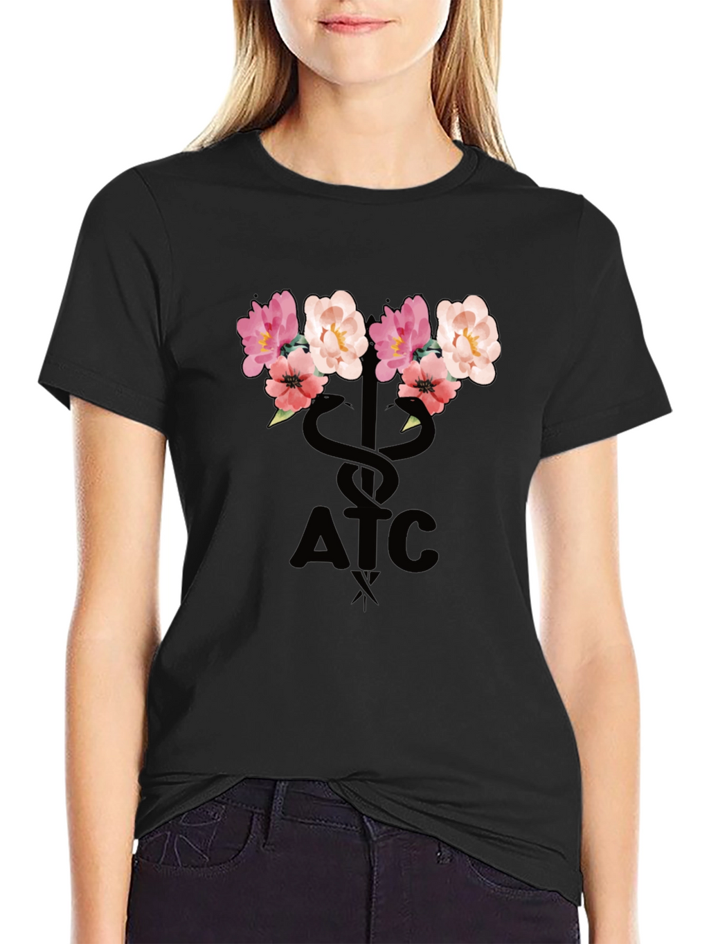 Floral ATC Caduceus T-Shirt - Black