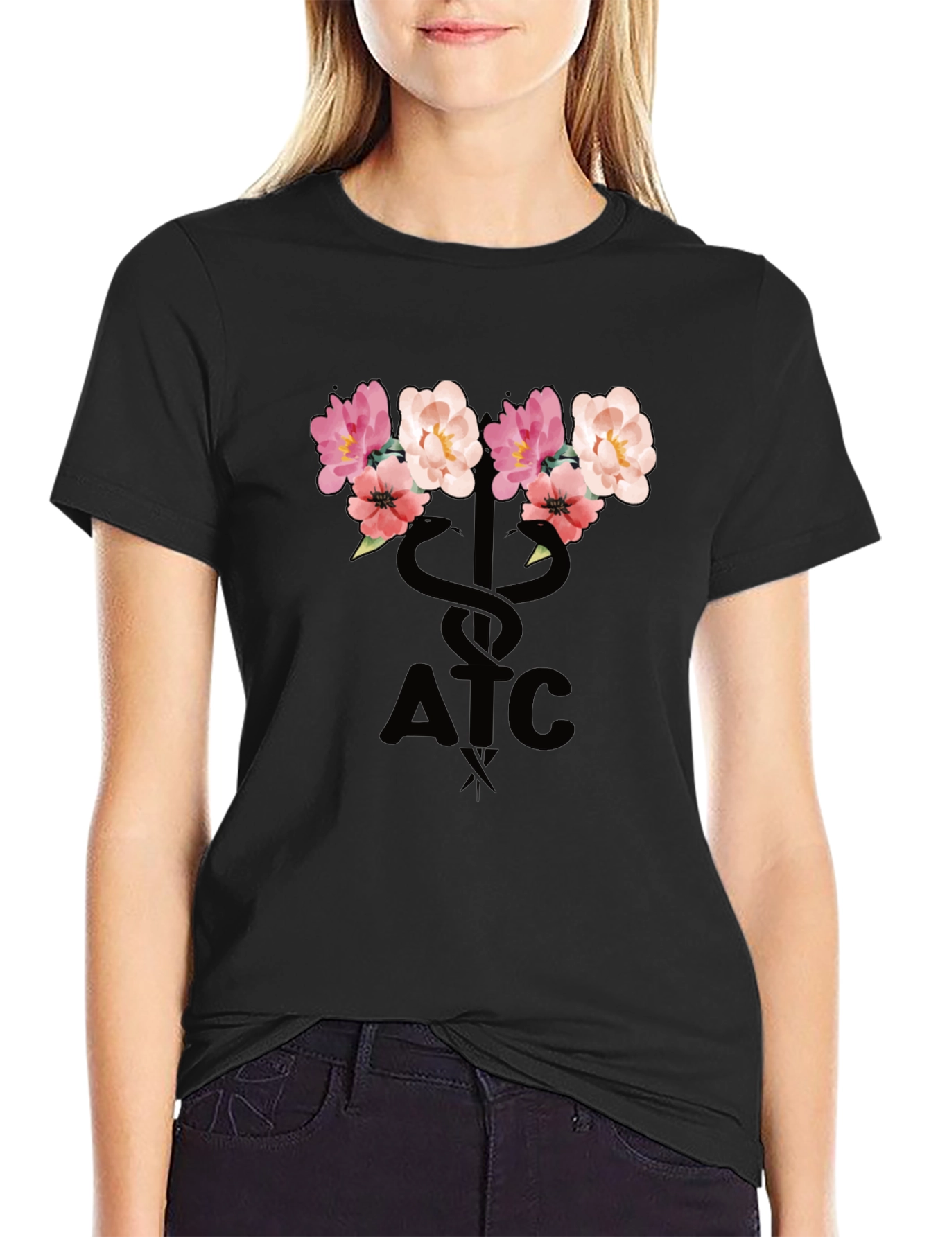 Floral ATC Caduceus T-Shirt - Black